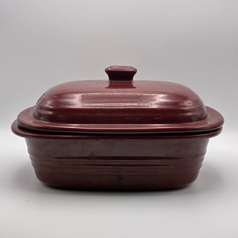 Pampered Chef Rectangular Covered Baker Cranberry Burgundy Stoneware Casserole